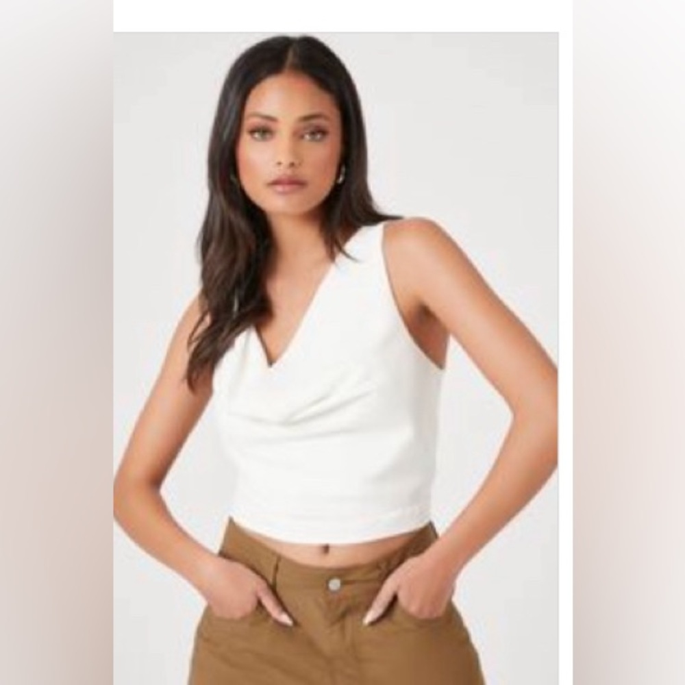 NWT. Size M. Forever 21 White Cowl Neck Crop Top.